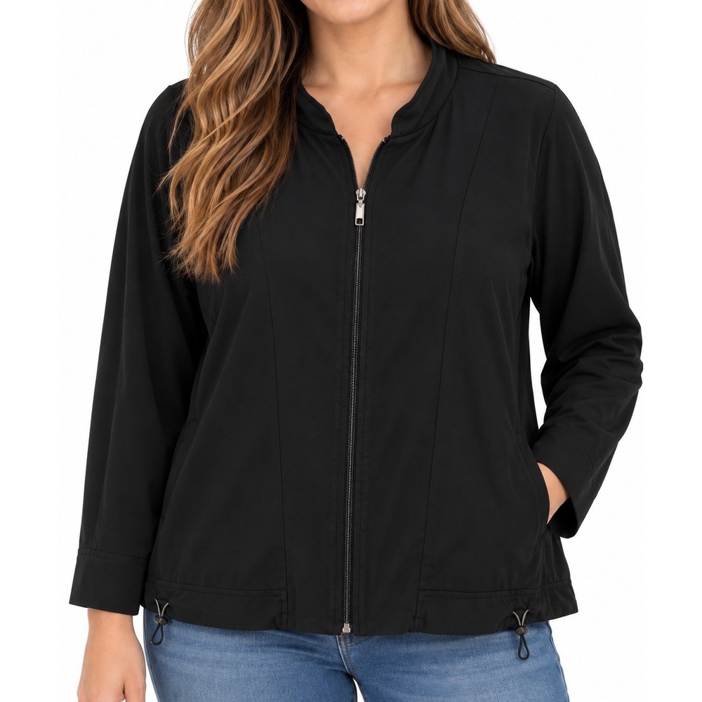 Chicos Womens Black Zip Up Jacket Nylon Stretch Mock Neck Size 3 XL